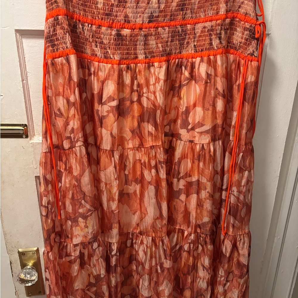 Anthropologie Orange Floral Maxi Skirt